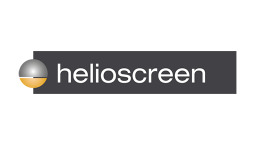 Logo für Helioscreen mit einem grau-gelben halbkugelförmigen Symbol links neben dem Wort „Helioscreen“ in weißen Kleinbuchstaben auf einem dunkelgrauen rechteckigen Hintergrund.